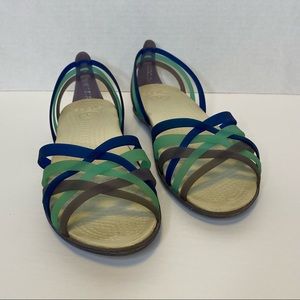 Crocs Women’s Huarache Flat Open Toe Sandal Shoes, Blue/Turquoise/Gray Size 9.5